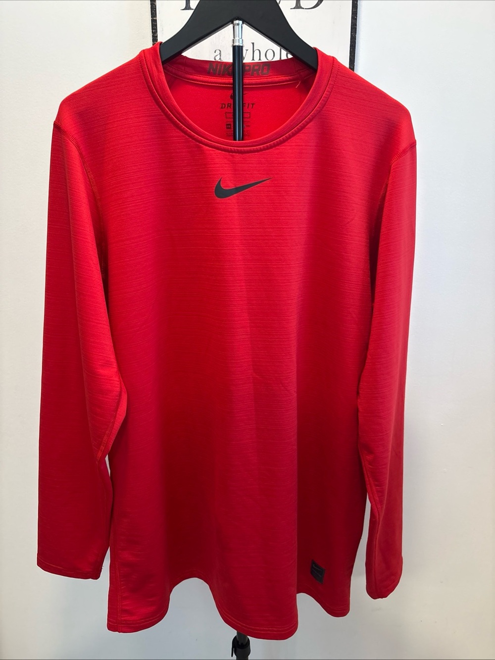 Nike Men’s Long Sleeve Dri-FIT Crewneck Shirt - Red with Black Swoosh